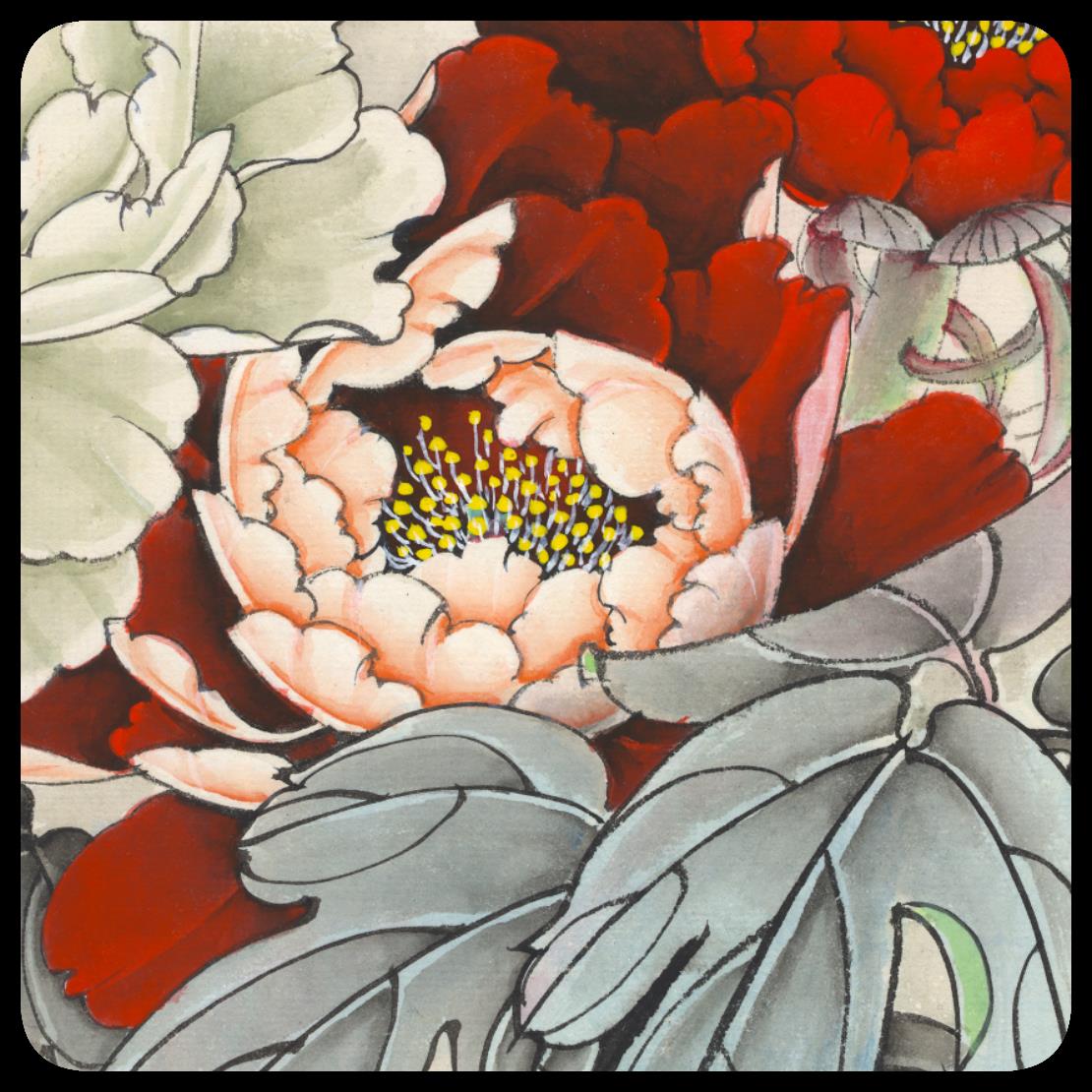 四尺 六尺对开工笔牡丹花国画装饰画花鸟水墨画国画微喷宣纸画心