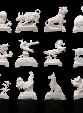 石雕汉白玉十二生肖属相动物摆件鼠牛虎兔龙蛇马羊猴鸡狗猪室内