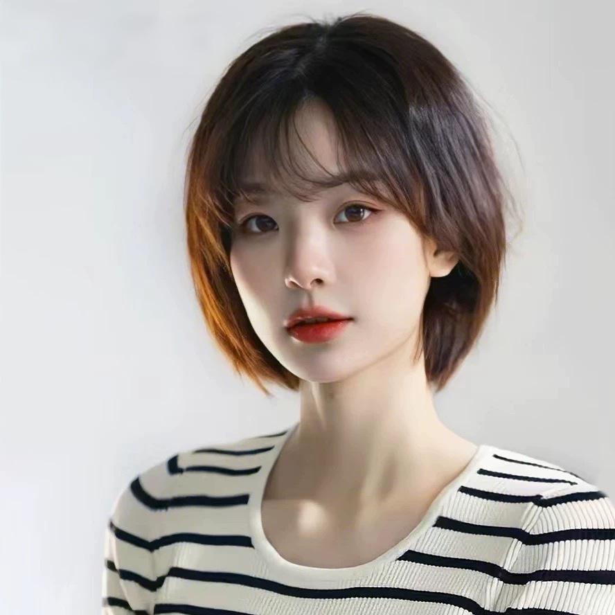 假发全头套女自然全真发网红时尚减龄波波头浏海整顶假髪透气短发