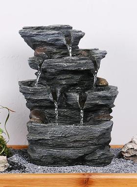 创意田园假山高山流水喷泉办公桌面小摆件居家客厅玄关电视柜摆设