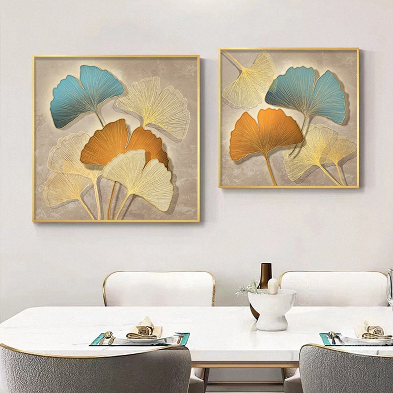现代轻奢玄关装饰画高级感正方形银杏叶客厅挂画高档餐厅墙面壁画
