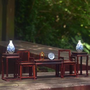 古典娃娃屋微缩红酸枝实木家具模型 迷你清式玫瑰椅中堂花架摆件