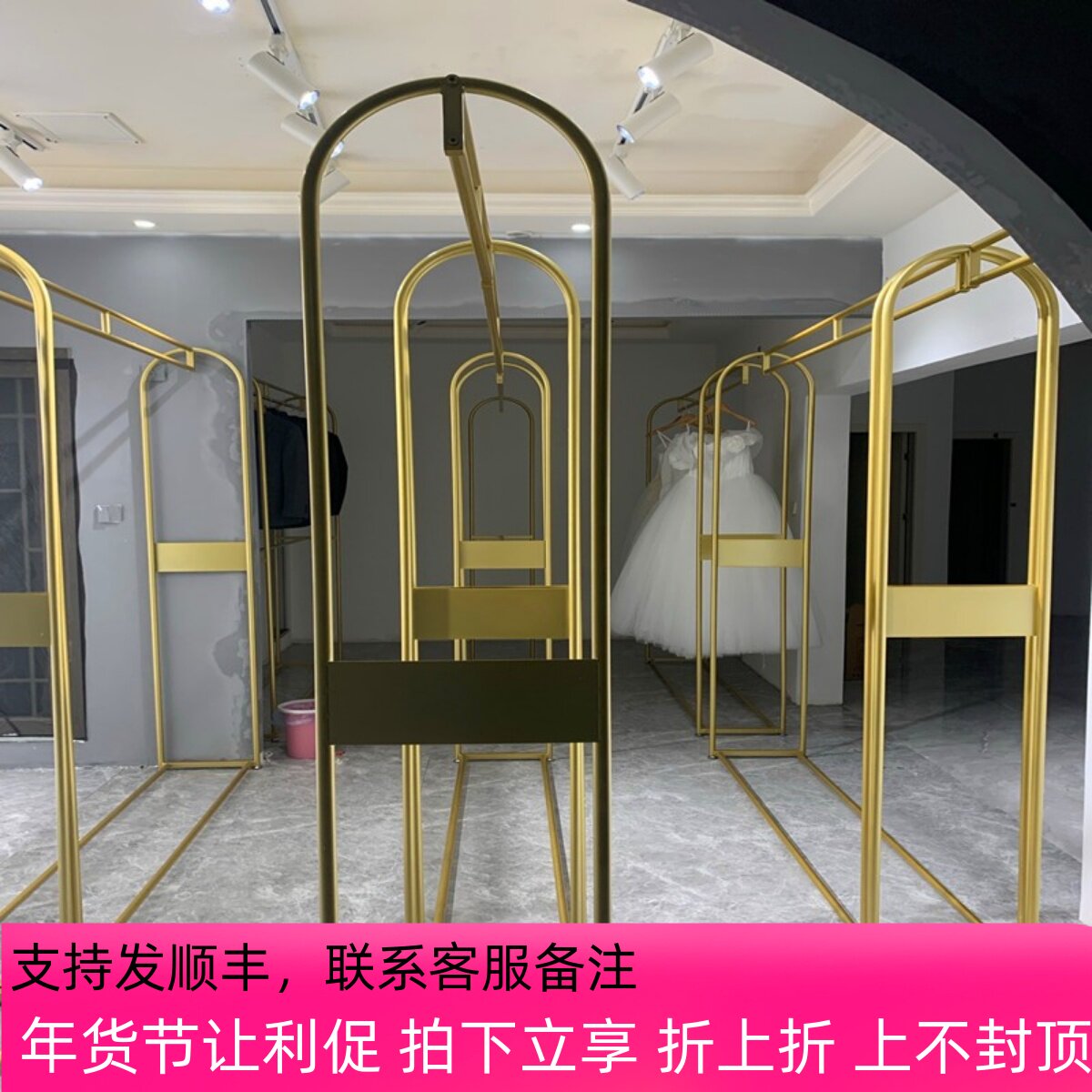 金色婚纱展示架落地式秀禾货架工作室礼服旗袍影楼专用挂婚纱架子