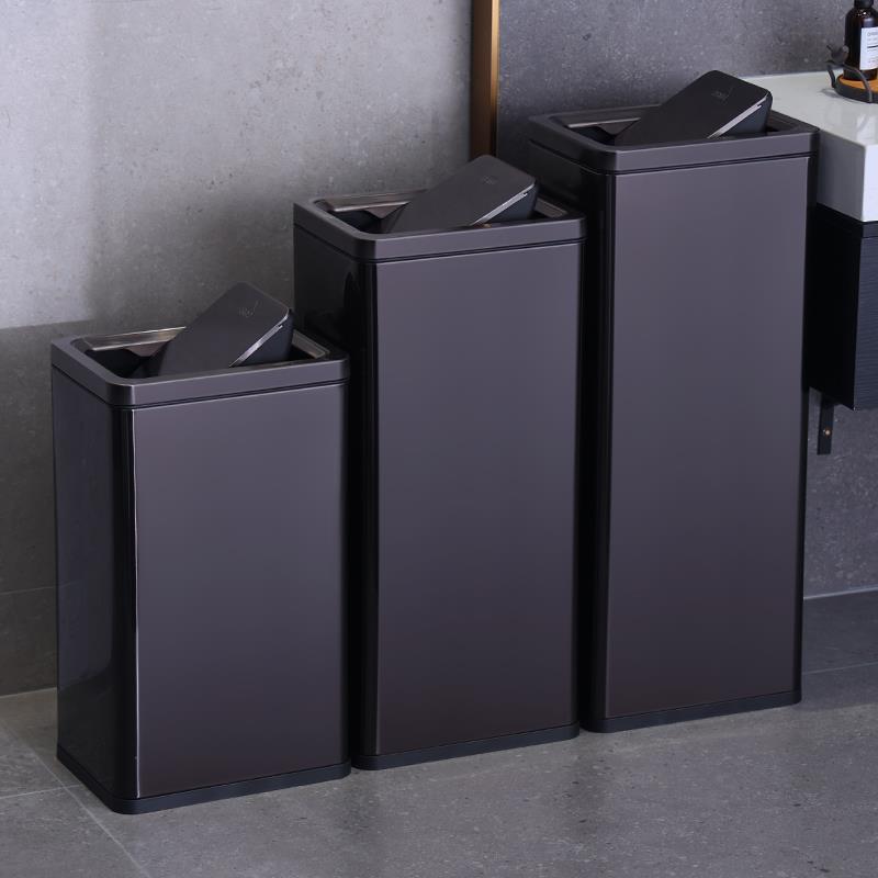 洗手间卫生纸不锈钢垃圾桶大号商用大容量立式方形摇盖带盖子加高