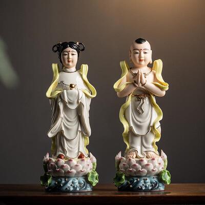 陶瓷善财童子龙女金童玉女观音菩萨像佛像侍奉家用居家供奉摆件