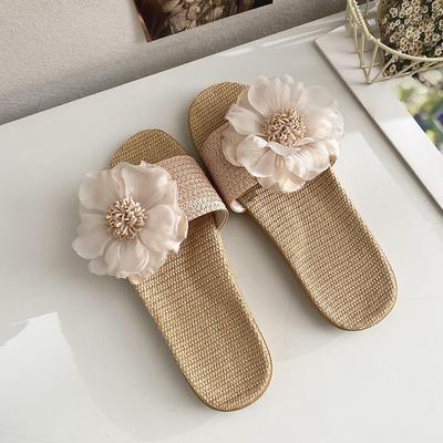 H.家花期.轻盈自然凉爽亚麻抑菌吸汗居家用室内春夏季凉拖鞋女