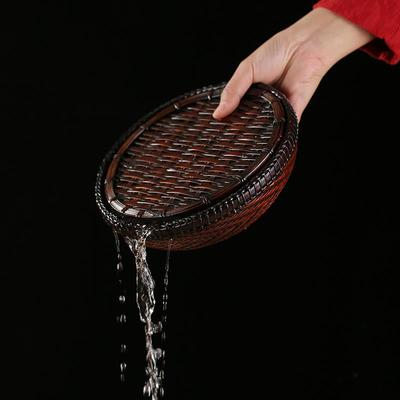 大漆竹柒阁竹编储水壶承茶托壶垫干泡台茶盘茶具底座养壶圆形中式