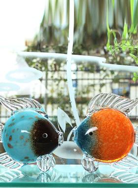 琉璃玻璃亲嘴鱼摆件 手工打造 多色可选 北欧风格 家居装饰