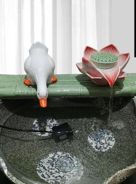 陶瓷循环流水器鱼缸流水摆件搭配石磨假山庭院水缸造景过滤器装饰