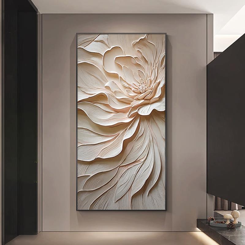 北欧玄关装饰画浮雕肌理立体感过道走廊壁画高级花开富贵客厅挂画