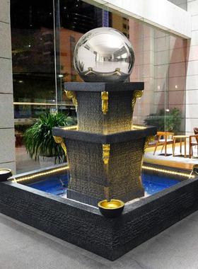 大型圆球转动流水摆件欧式家居庭院鱼池景观装饰玄关转运球喷泉