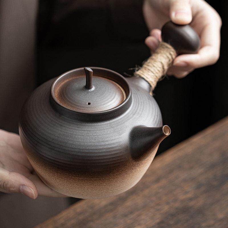 窑变陶瓷侧把茶壶家用耐高温电陶炉明火陶土壶煮茶炉功夫茶烧水壶