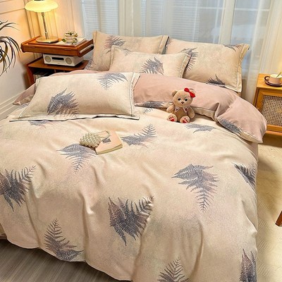 高级感全棉加厚四件套1r00纯棉磨毛被套秋冬保暖床单床笠款三件套