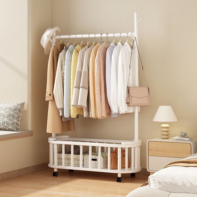 【折扣】实木衣帽架可移动带轮落地D挂衣架卧室家用床边晚上放衣