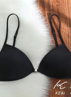 薄款法式三角杯内衣女美背挂脖细肩带前扣文胸无痕小胸文胸罩夏季