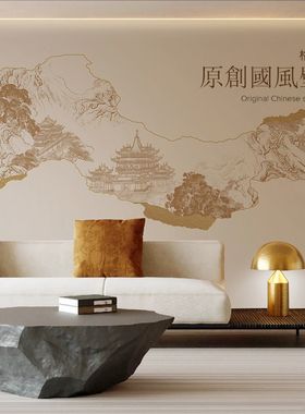 新中式国a风立体楼阁壁纸轻奢火锅店背景墙纸饭店餐饮文化装修墙