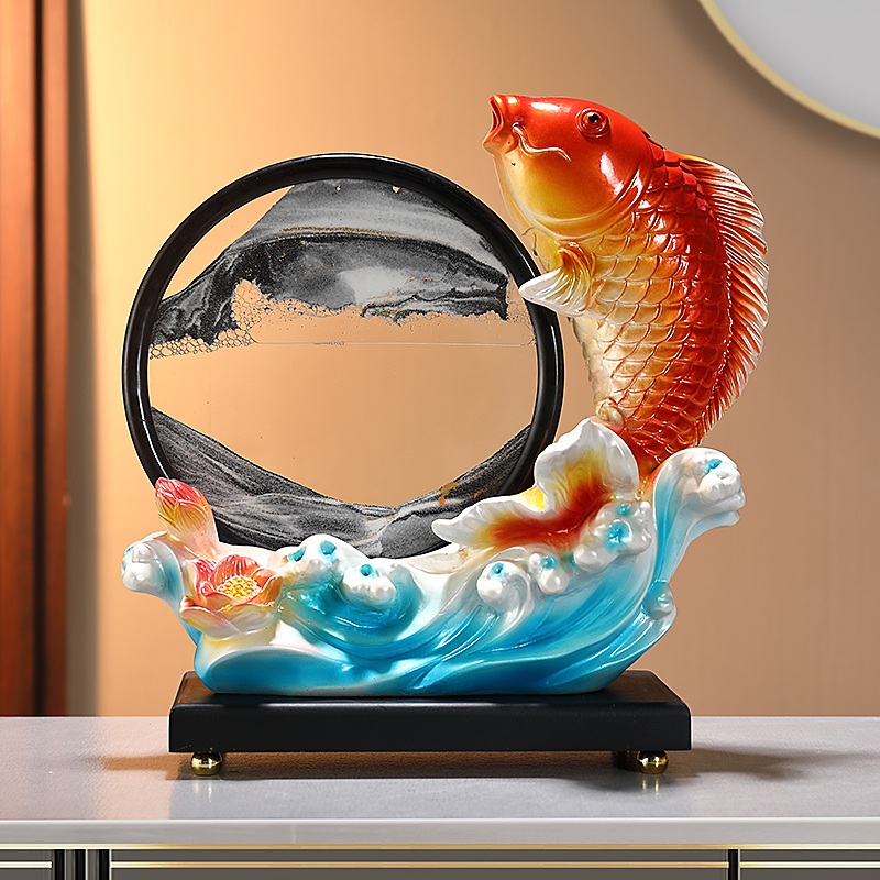 新中式连年有余招财鱼沙漏流沙画C摆件客厅玄关酒柜电视柜装饰品图片