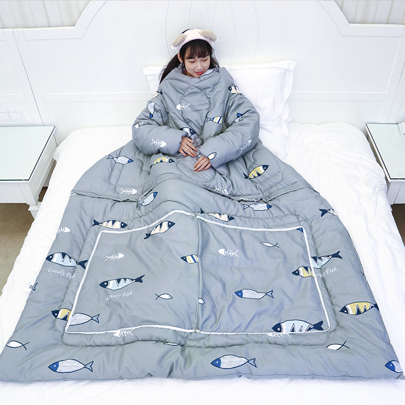 多功能懒人冬袖被单双加厚保暖被芯成儿童睡袋防踢可拆卸穿的秋被