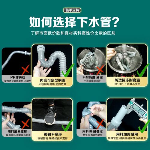 厨房水槽洗菜盆下水管洗碗池x下水道防臭钢丝排水管单槽下水器配