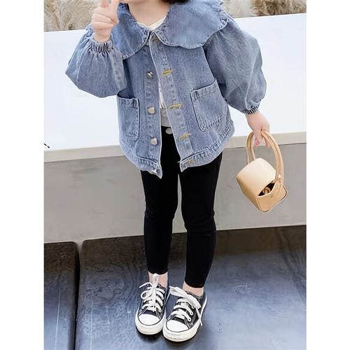 2025春秋季新款上衣女童甜美牛仔衣开衫宝宝韩版花边领外套新款潮