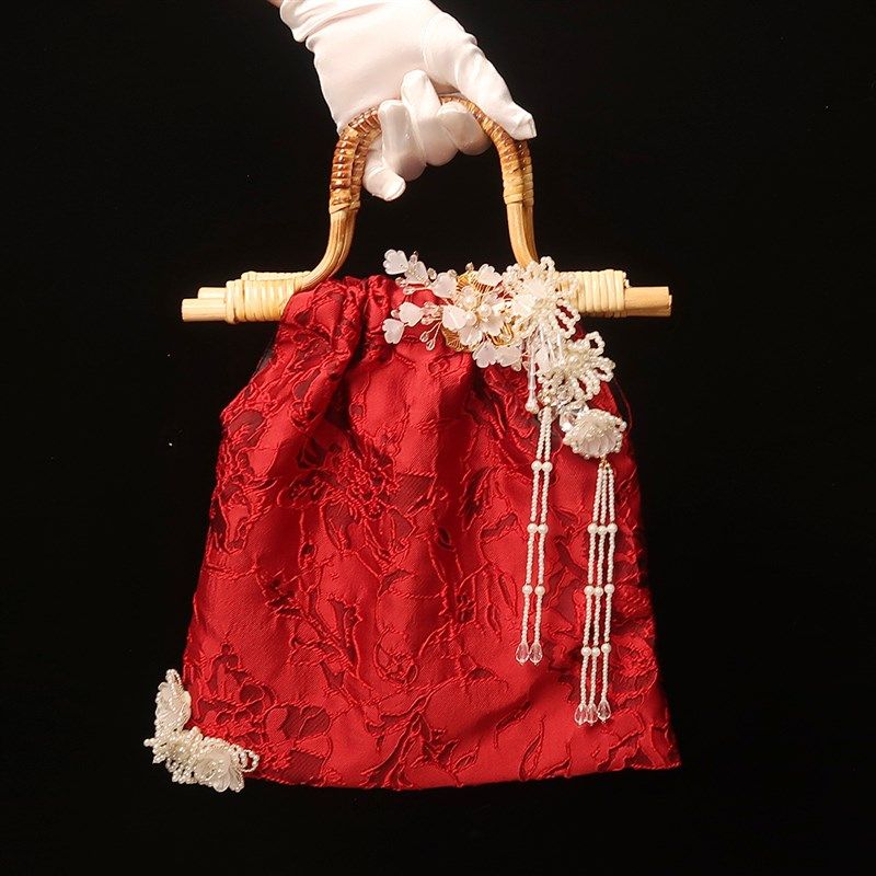 手工包新娘包织锦缎中国风喜庆竹节包复古包手提旗袍包送礼物朋友
