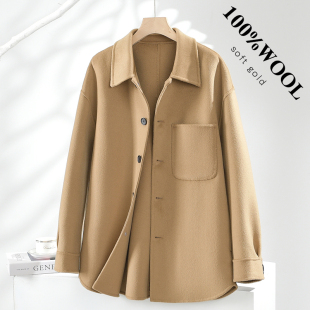 款 翻领衬衫 夹克 反季 秋冬羊毛呢子外套男落肩宽松双面羊绒大衣短款