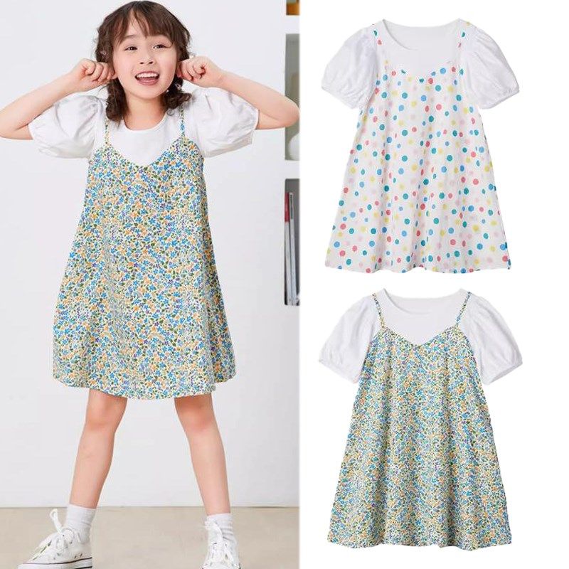 女童连衣裙夏装新纯棉小女孩拼接碎花短袖中长款薄款吊带公主裙,童装/婴儿装/亲子装,连衣裙,淘宝优惠券,粉丝福利购,淘宝优惠卷