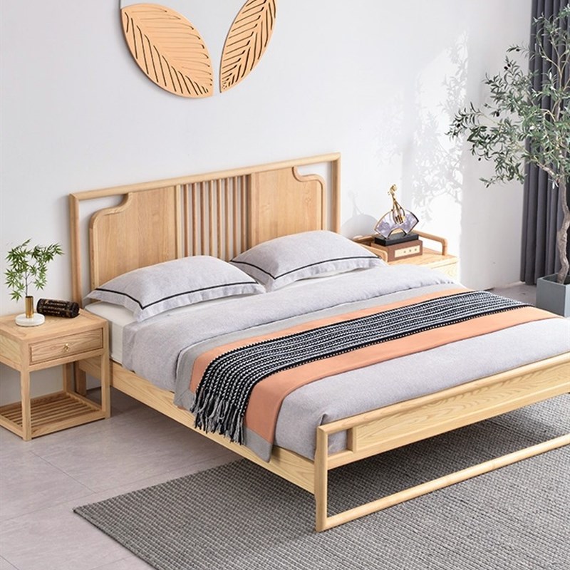 白蜡木新中式实木现代简约床w双人1.8米框架轻奢高端榫卯结构工艺