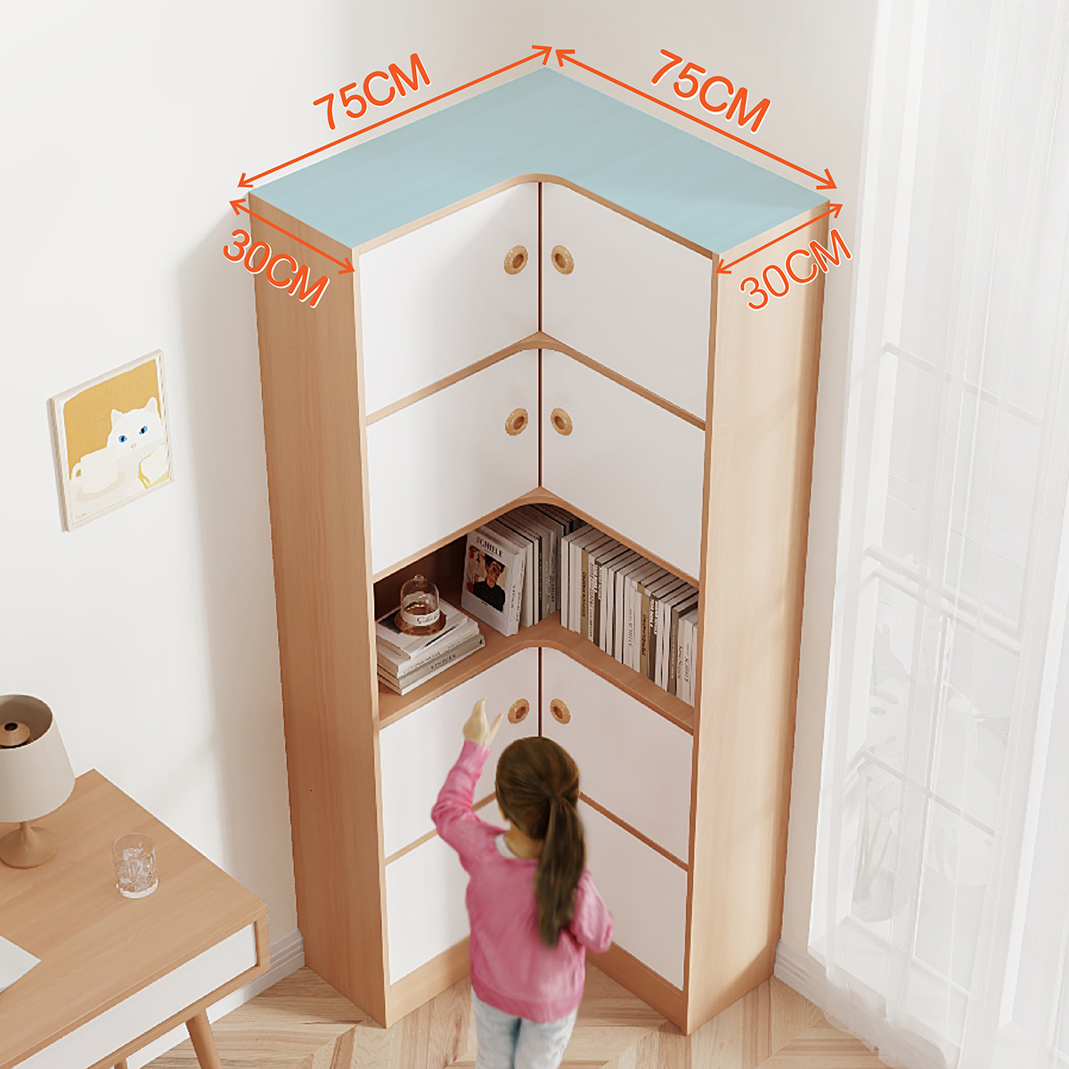 网红置物架落g地转角书柜角柜置物架收纳转角置物架实木简易书架