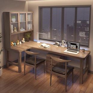 全实木转角书桌书柜一体带玻璃门柜靠墙L型电脑桌卧室拐角办公桌