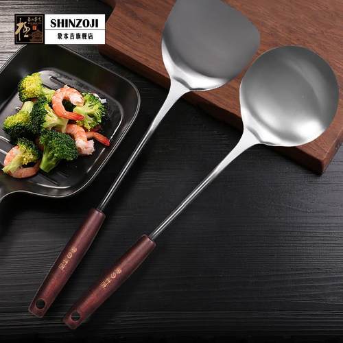 象本吉木质铁锅铲厨具煎锅炊具厨房家用炒菜铲子汤勺子炒勺不锈钢