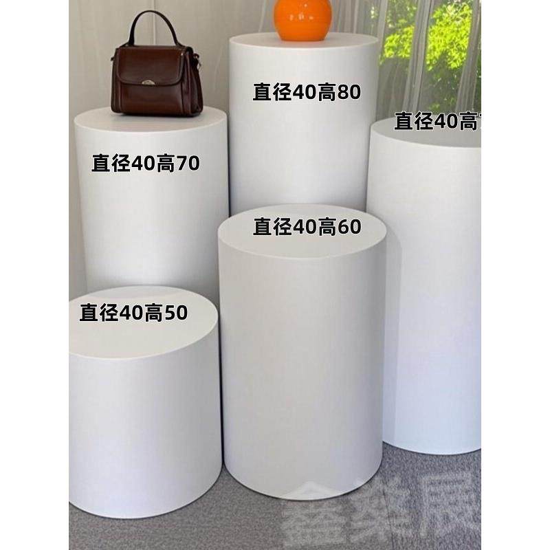 圆形烤漆展示台白色中岛展台圆柱体网红道具艺术品展示柜增高地台