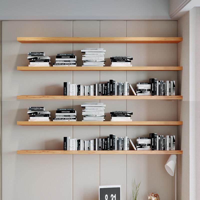 实木隔板一字板置物架壁挂墙上书架装饰电视背景墙原木多层收纳层