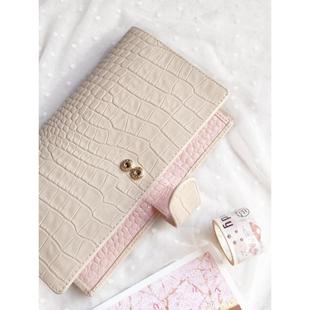 牛皮鳄鱼图案A6Slim活页笔记本真皮紧凑型记事本笔记本周固定页皮