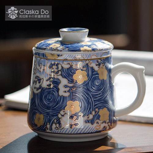 Claska Do精致陶瓷泡茶杯带盖子分离茶漏过滤办公室家用茶杯子送