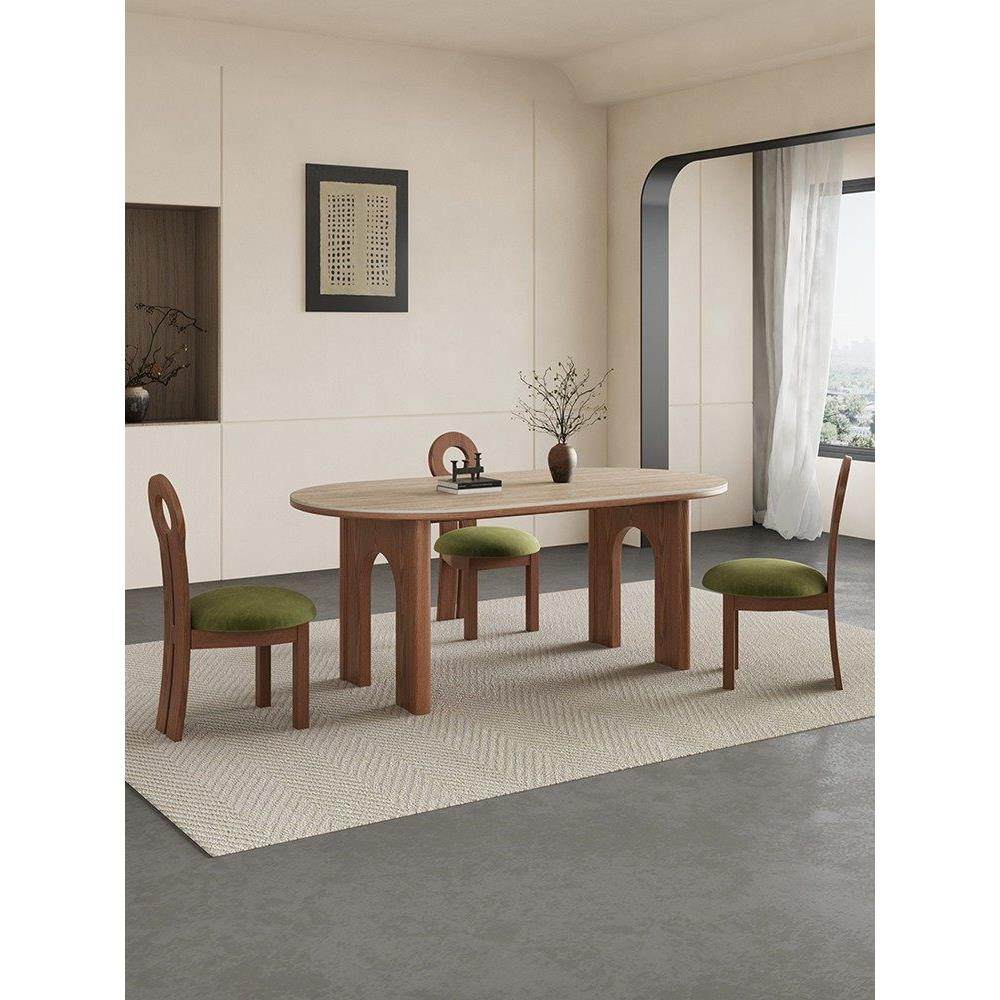 法国中世纪风格实木石灰华石板餐桌和椅子的家庭小公寓覆古灰木椭,住宅家具,岩板餐桌,淘宝优惠券,粉丝福利购,淘宝优惠卷