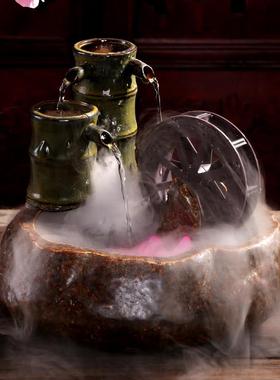 陶瓷客厅招财风水轮流水摆件客厅家用假山喷泉鱼缸盆景加湿器水景