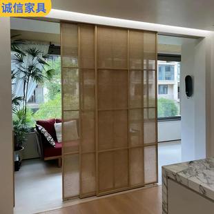 定制藤编门实木藤编屏风移门联动门隔断门推拉门折叠门藤编柜门