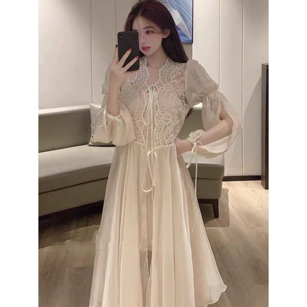 睡裙女蕾丝网纱法式覆古宫廷公主风纯欲新娘睡袍仙女晨袍大码睡衣