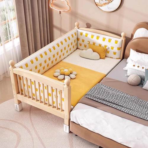 齐昱实木儿童拼接床加宽床大人榉木床宝宝小床婴儿可睡公主围栏带