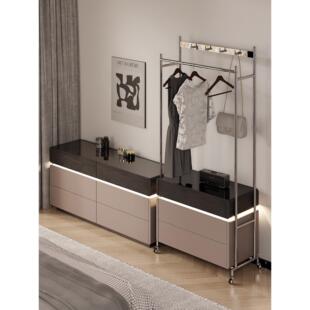 实木可移动衣帽架斗柜一体轻奢高级感床头卧室客厅不锈钢挂衣架