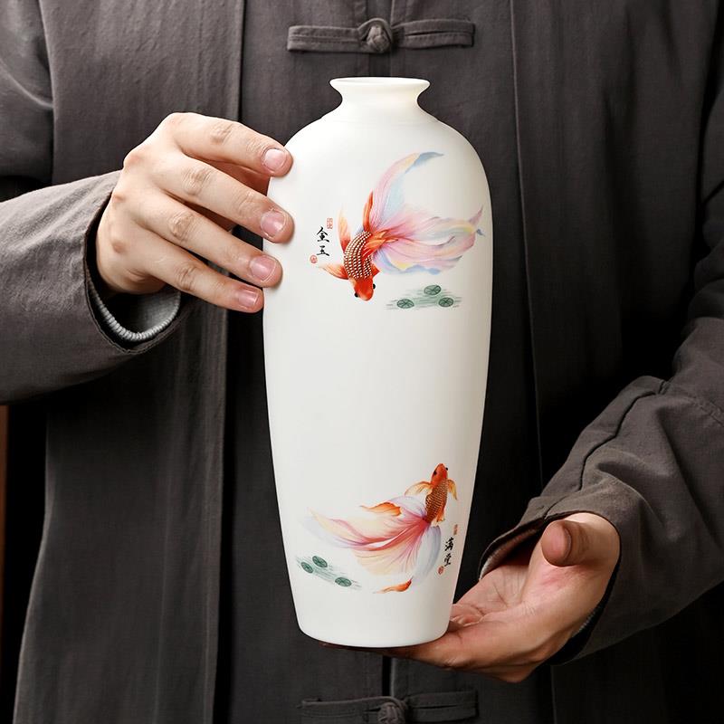 花瓶陶瓷纯手绘白瓷素烧青花瓷陶瓷堆金客厅插花器彷古复古风礼品