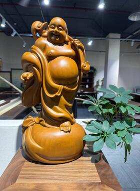 香樟木雕弥勒佛像摆件送宝如意笑佛实木红心雕刻礼家饰红木工艺品