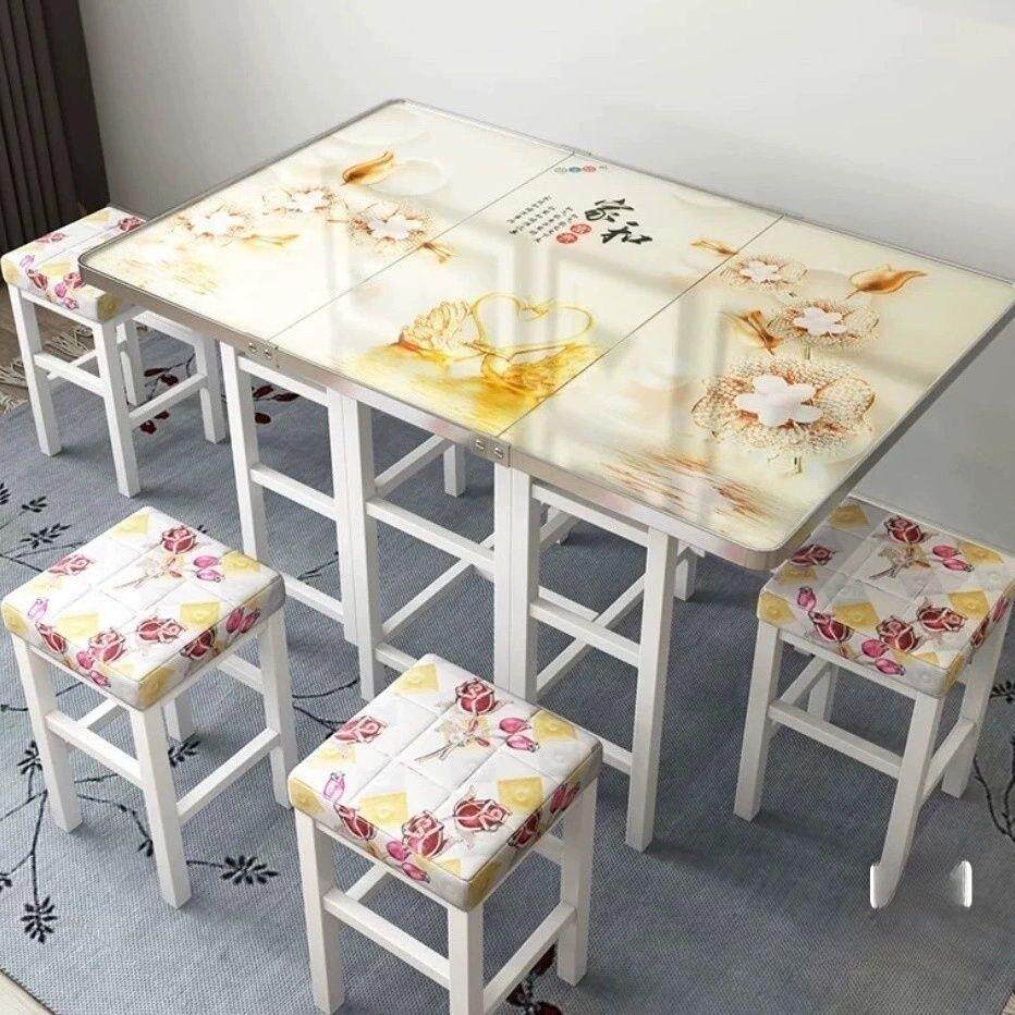 现代简约折叠餐桌小户型家用钢化玻璃折叠桌餐桌可移动饭桌免安装
