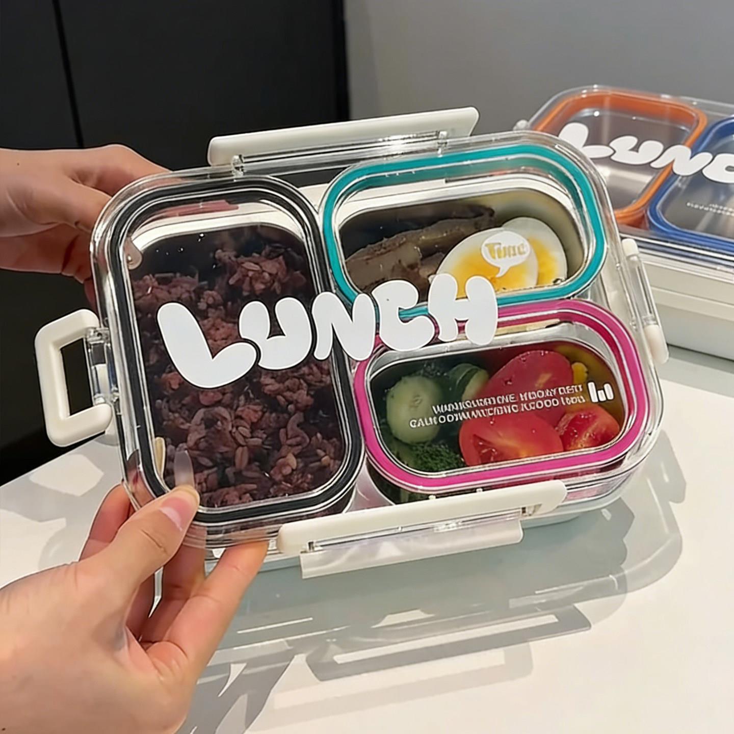 不锈钢分格饭盒自带叉勺上班族便携午餐盒减脂专用沙拉轻食便当盒