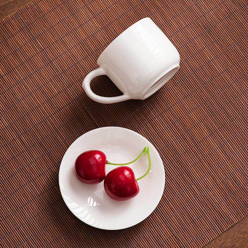 羊脂玉茶杯套装品茗杯带把主人杯家用办公白瓷6只装小水杯130ml