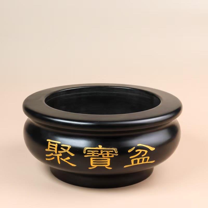 天然黑曜石聚宝盆黑墨玉聚宝盆风水招财摆件客厅玄关财位装饰摆件