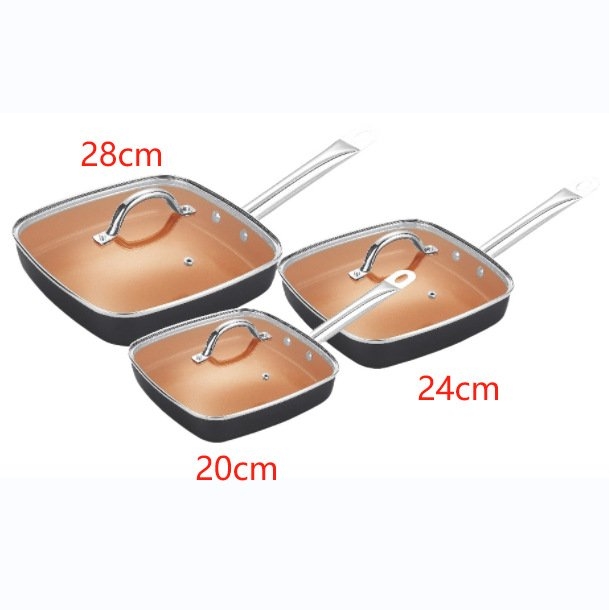 copper pan铜色方煎锅铝煎盘 平底锅 拉伸盘 6件套浅盘