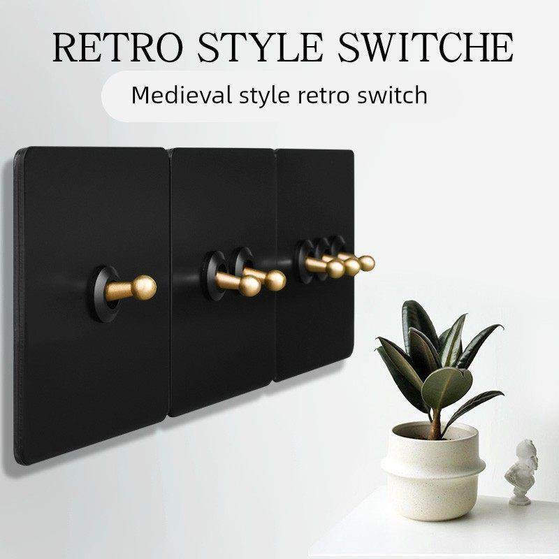 覆古工业风黄铜拨杆开关面板黑色中古简约个性酒店民宿金属插座,电子/电工,开关插座套装,淘宝优惠券,粉丝福利购,淘宝优惠卷