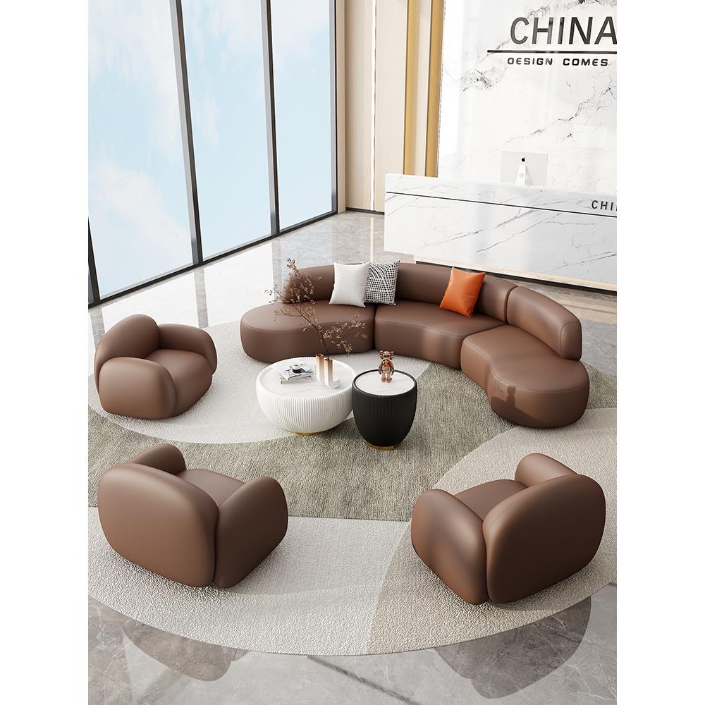 酒店大堂办公室轻奢会客洽谈休息区接待别墅圆弧形商务创意沙发
